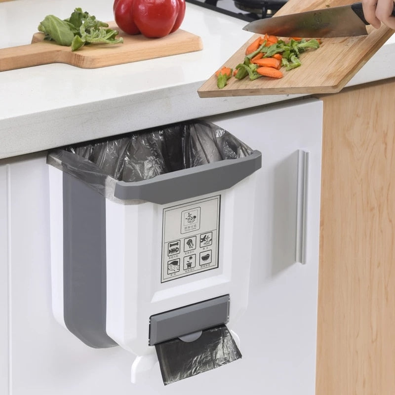 Folding Waste Bin Kitchen Cabinet Door Hanging Trash Bin Trash Can Wall Mounted
