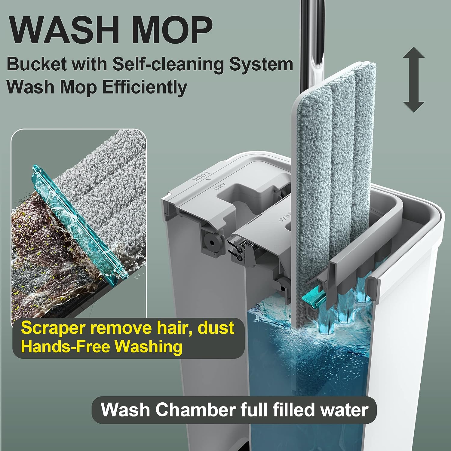 JOYMOOP mop and bucket with Wringer Set, Flat ,for floor cleaning with 3 Microfiber Pads, Wet and Dry Use, Household cleaning Tools, for Hardwood, Laminate, Tile