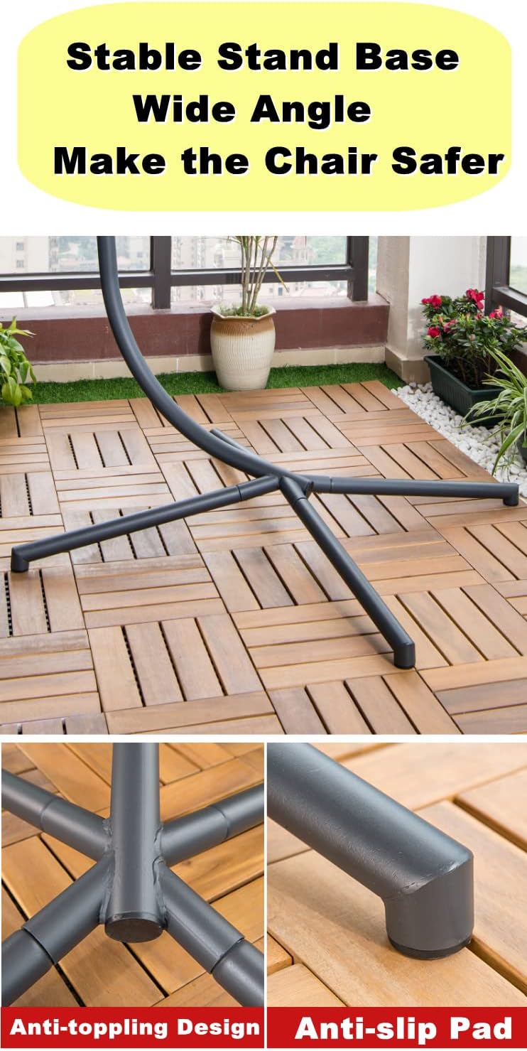 Mojia Patio Wicker Hanging Egg Swing Chair with Stand, Hammock Egg Chairs Foldable UV Resistant Cushions 440lbs Capaticy (Gray)