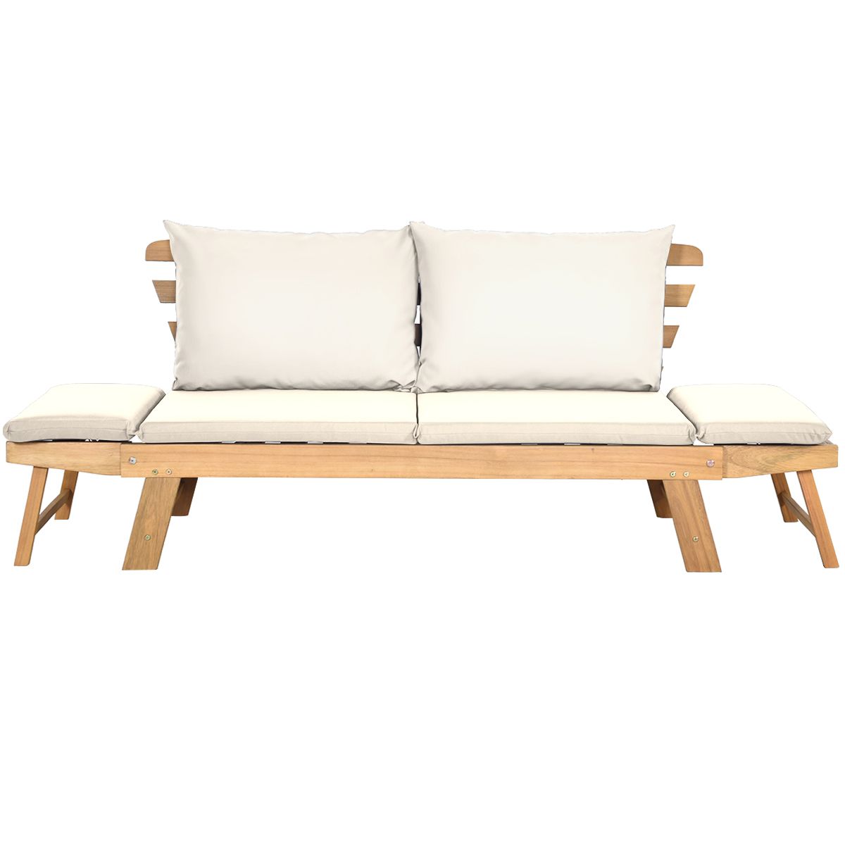 Chaise Longue Convertible avec Coussin Canapé de Jardin 2 en 1 en Bois d’Acacia avec Accoudoir Réglable pour Patio Piscine Jardin Blanc/Gris/Bleu/Rouge