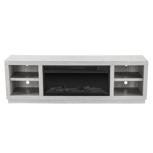 70 in. Saw Cut Off White Fireplace TV Stand for TV Up to 75 in.
