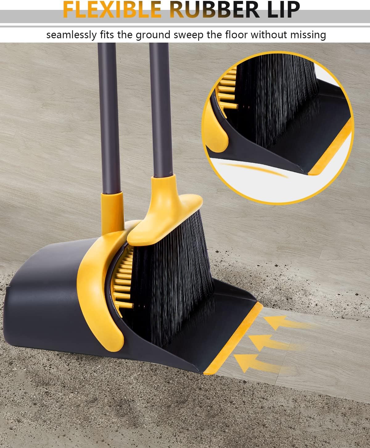 Broom with Dustpan Combo Set, Upgrade Broom and Dustpan Set for Home, 52'' Long Handle Broom and Dustpan Set, Standing Dustpan and Broom for Kitchen Office Lobby Floor