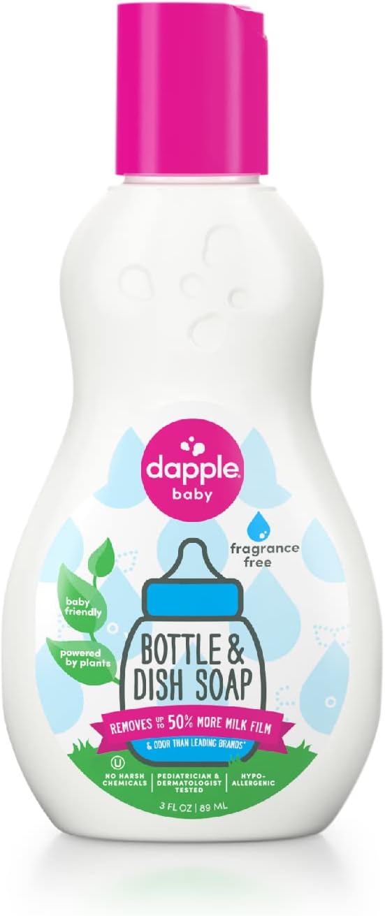 Dapple Baby, Bottle and Dish Soap Dish Liquid Plant Based Hypoallergenic 1 Pump Included, Packaging May Vary, Fragrance Free, 16.9 Fl Oz (Pack of 3)