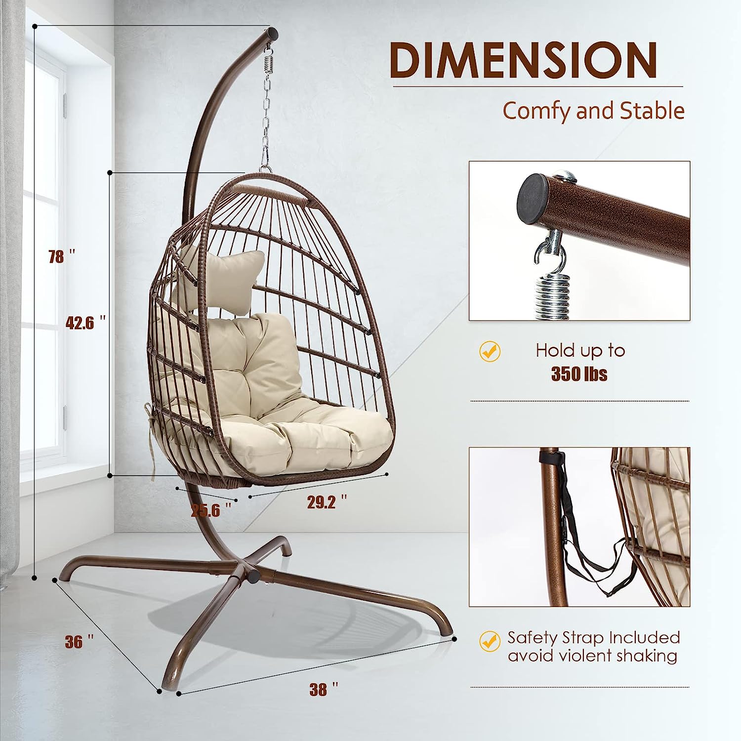 RADIATA Double Egg Chair with Stand Luxury Outdoor Patio Wicker Loveseat Hanging Swing Egg Chairs with Resistant Cushions Metal Frame 500 lbs Capaticy for 2 Persons Patio Backyard Balcony