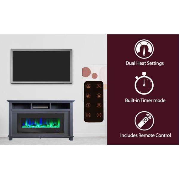 San Jose 58 in. Electric Fireplace in Blue with Driftwood Log Display