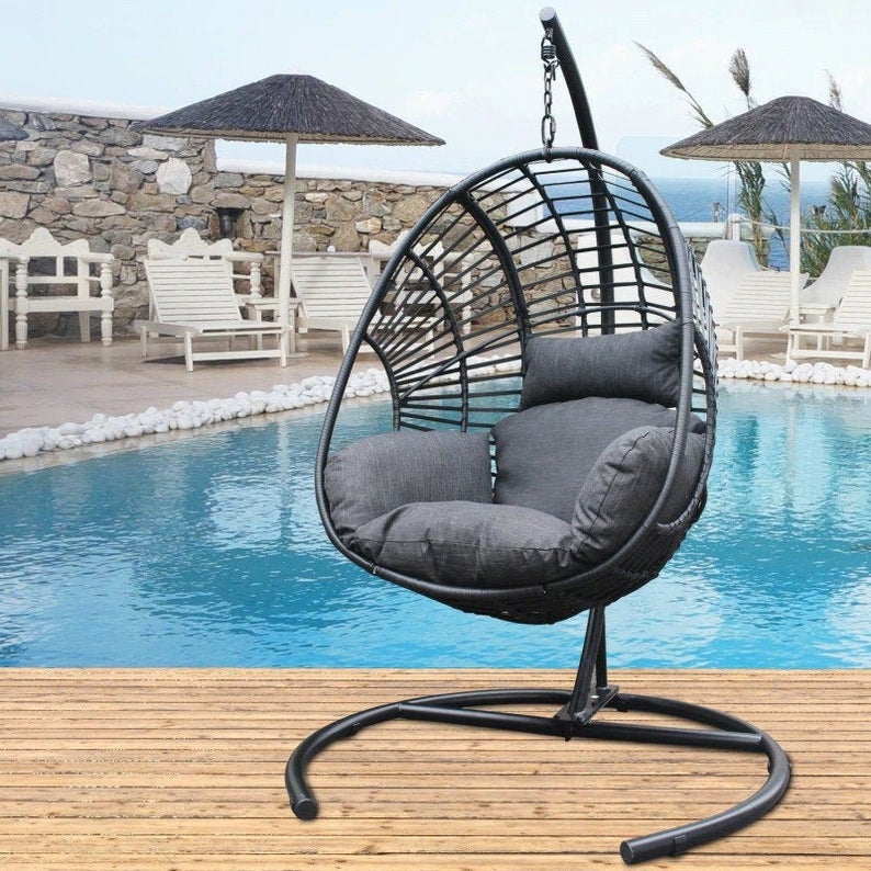 Hammock Wicker Swing Egg Chair Outdoor Backyard or Indoor With Stand Rain Cover Included - Bed Bath & Beyond