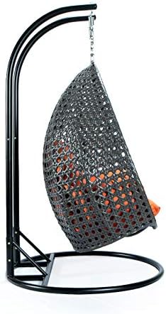 LeisureMod 2 Person Hanging Double Swing Chair, X-Large Wicker Rattan Egg Chair with Stand and Cushion for Indoor Outdoor Patio Garden (Light Green)