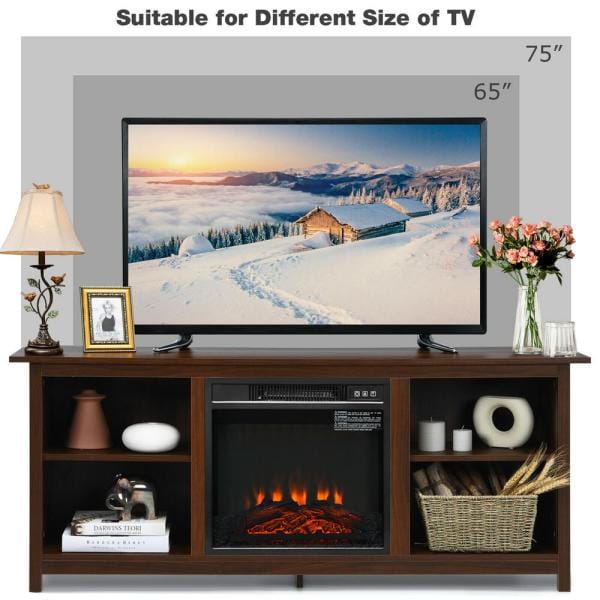 58 in. Fireplace TV Stand with 18 in. Electric Fireplace Up to 65 in. Coffee (2-Tier)