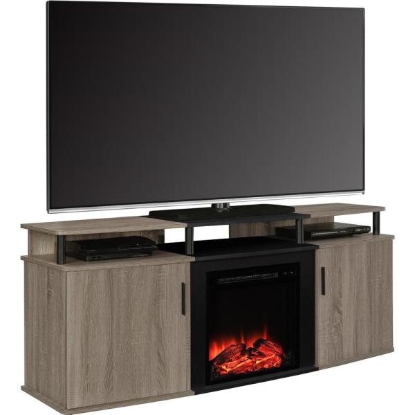 Windsor 70 in. Weathered Oak TV Console with Fireplace
