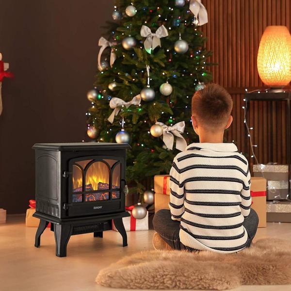 Euhomy Freestanding Wooden Electric Fireplace TV Stand in Black