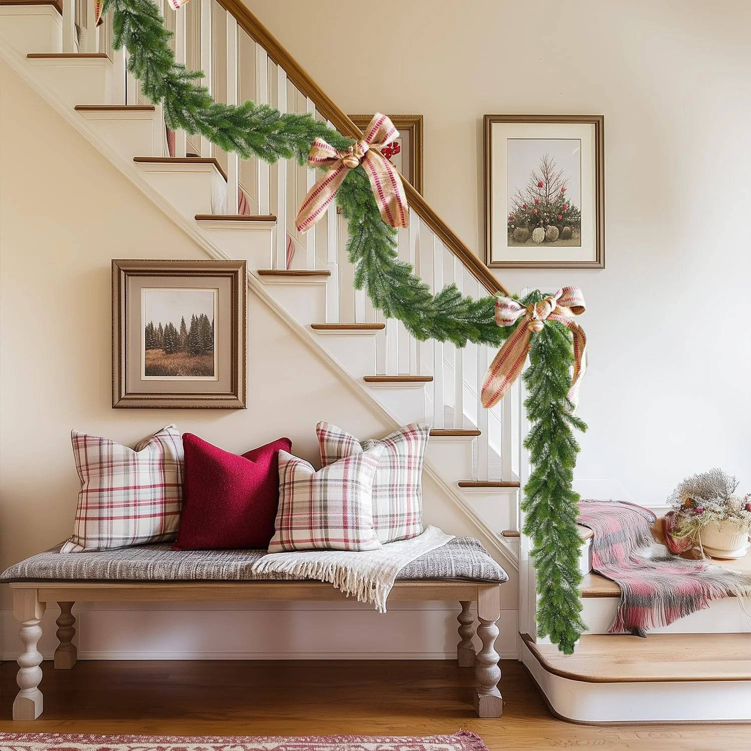 9FT(270 cm) Artificial Christmas Greenery Garland,Real Touch Stereo Pine Garland