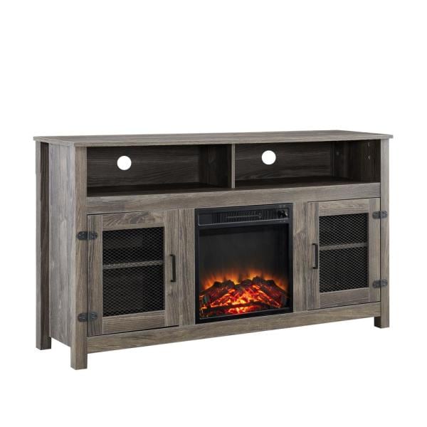 58.25 in. TV Stand Cabinet Sideboard with Electric Fireplace Grey Fits TV's Up to 65 in. with Ajustable Shelves