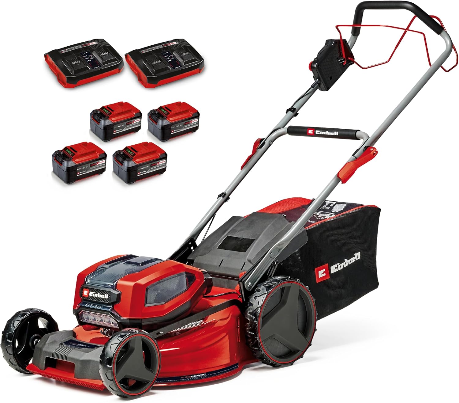 Einhell Professional Tondeuse à gazon sans fil GP-CM 36/47 S HW Li Power X-Change (36V, 47 cm largeur de coupe, autotractée, moteur sans charbon) Livré avec 4 Batteries 4,0Ah et 2 Chargeurs Doubles