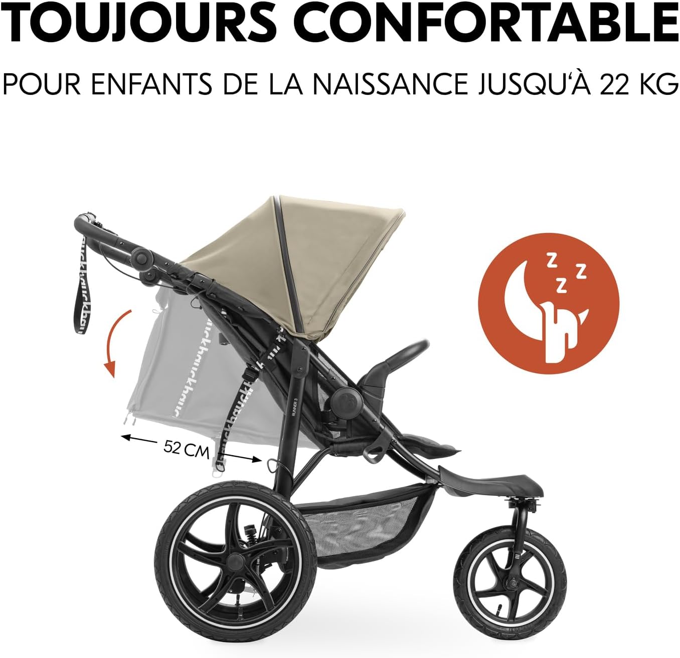 hauck Poussette 3 Roues Runner 3, Tout Terrain avec Roues XL Gonflables, Jusqu'à 22 kg, Frein à Main, Suspension, Canopy UPF 50+, Pliable, Panier, Position Allongée, Porte-Gobelet (Jungle Green)