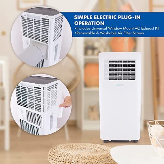 SLPAC805W.5 Portable Air Conditioner-Compact Home A/C Cooling Unit with Built-in Dehumidifier & Fan Modes, Includes Window Mount Kit, 8,000 BTU with WiFi + Drain Hose, White