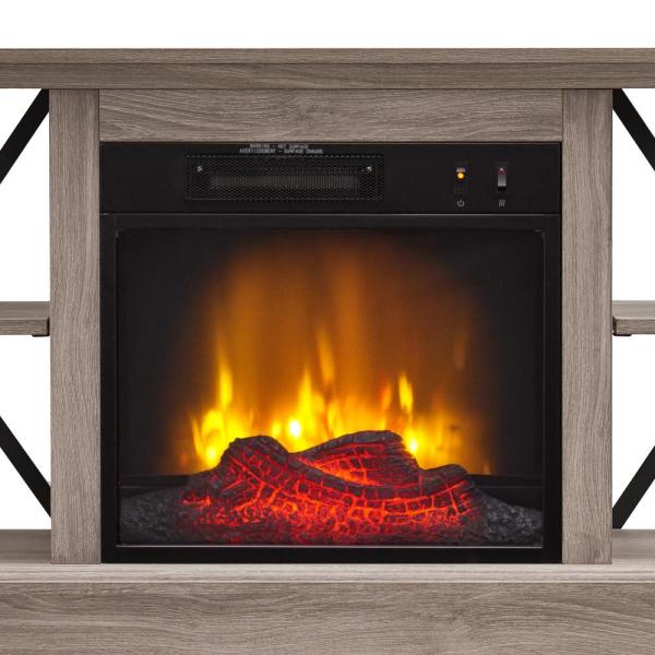 58.25 in. Industrial Open Architecture Media Electric Fireplace in Bleached Gray