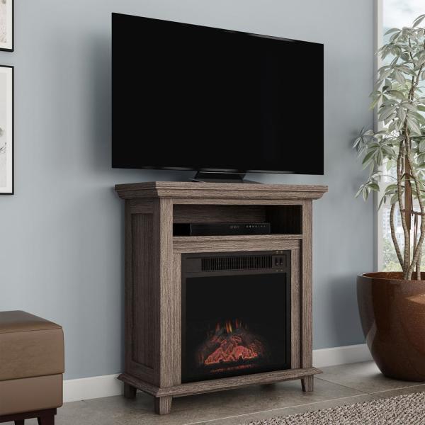 27 in. Freestanding Electric Fireplace TV Stand in Gray