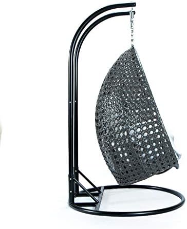 LeisureMod 2 Person Hanging Double Swing Chair, X-Large Wicker Rattan Egg Chair with Stand and Cushion for Indoor Outdoor Patio Garden (Light Green)