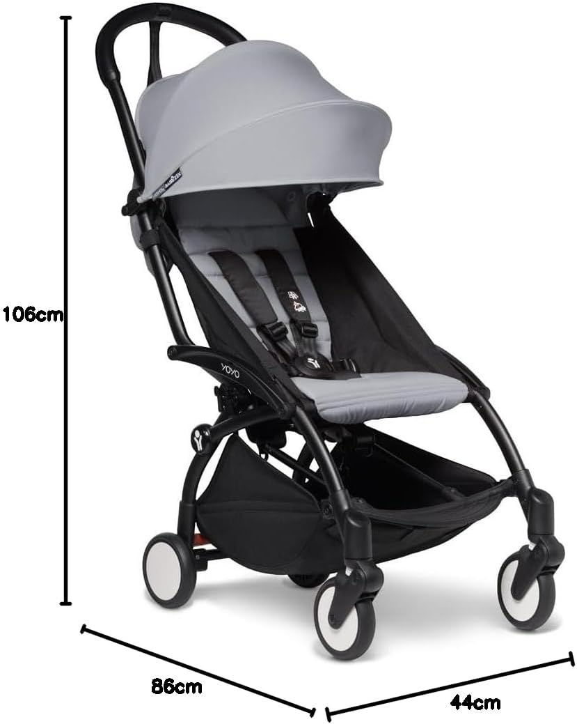 Poussette BABYZEN YOYO2 6+ (Cadre noir + pack couleur Aqua) - Comprend un harnais, un dossier, des arceaux de capote, une bandoulière, un coussin d’assise, et une capote assortie