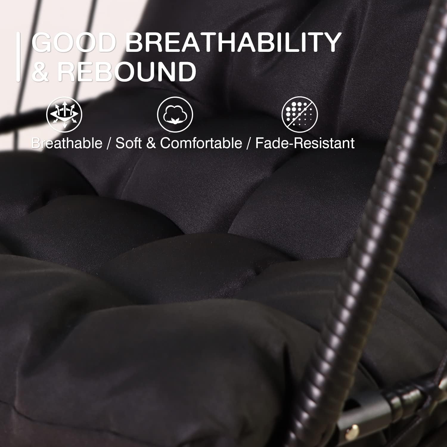 KAIDYSENY Swing Egg Chair, Hammock Chair with Stand, Patio Black Rattan Wicker Patio Basket Hanging Chair with Rope Back, Cushion, All Weather Foldable Hammock Chair for Indoor/Outdoor, Black