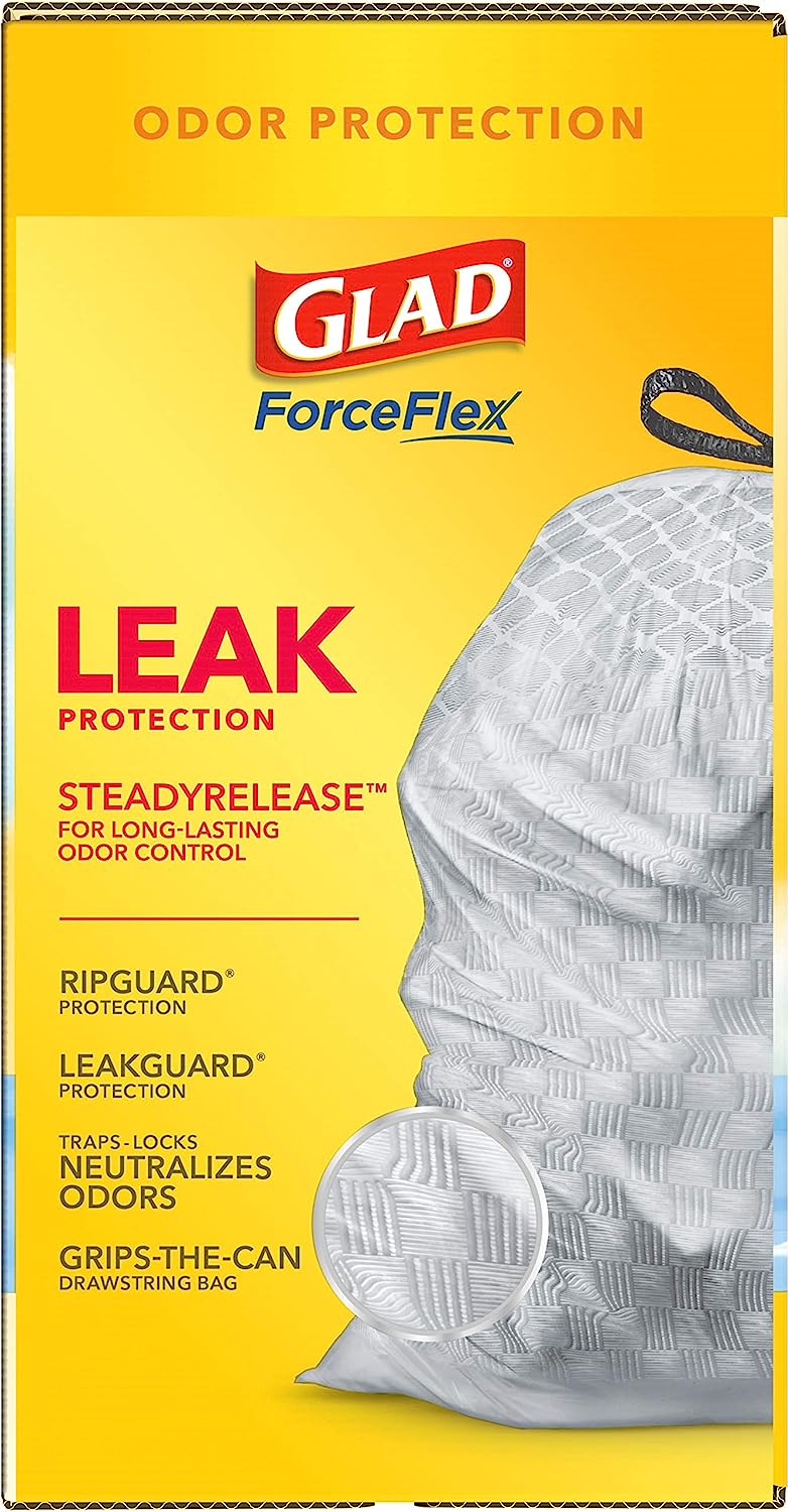 Glad Protection Series Force Flex Drawstring Fresh Clean Odor Shield 13 Gallon 1/110ct
