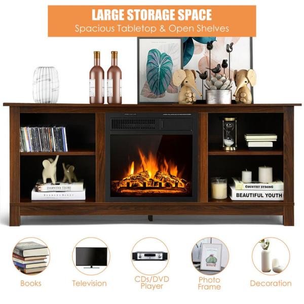 58 in. Fireplace TV Stand with 18 in. 1500-Watt Electric Fireplace 65 in. Walnut (2-Tier)