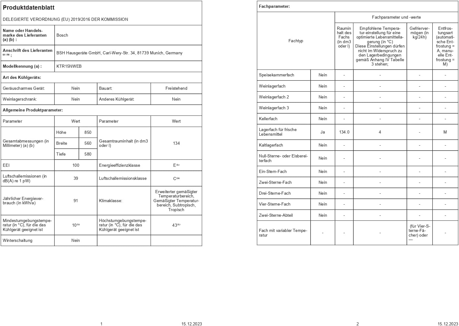 Bosch KTR15NWEB- Série 2 Réfrigérateur Table top pose-libre- Blanc