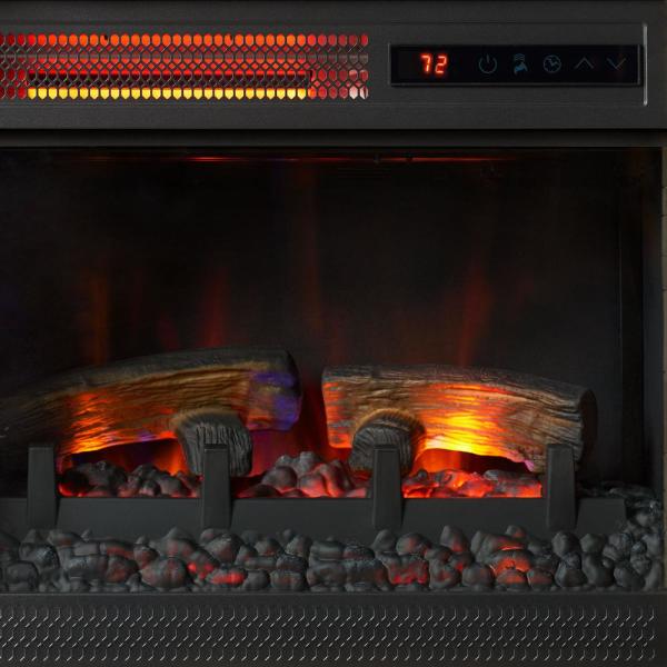 Pembroke 40 in. Freestanding Faux Stone Infrared Electric Fireplace in Tan with Mantel