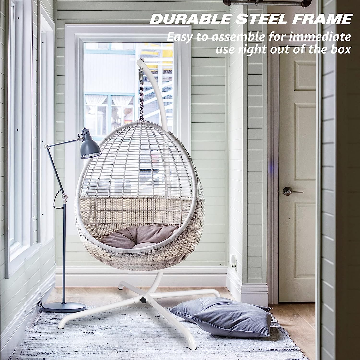 Chihee Egg Chair Foldable Wicker Rattan Hanging Chair Swing Chair Indoor Outdoor Patio Wicker Chair Hammock Chair with Stainless Steel Hanging Kit Chain Link UV Resistant Cushion Bedroom Balcony