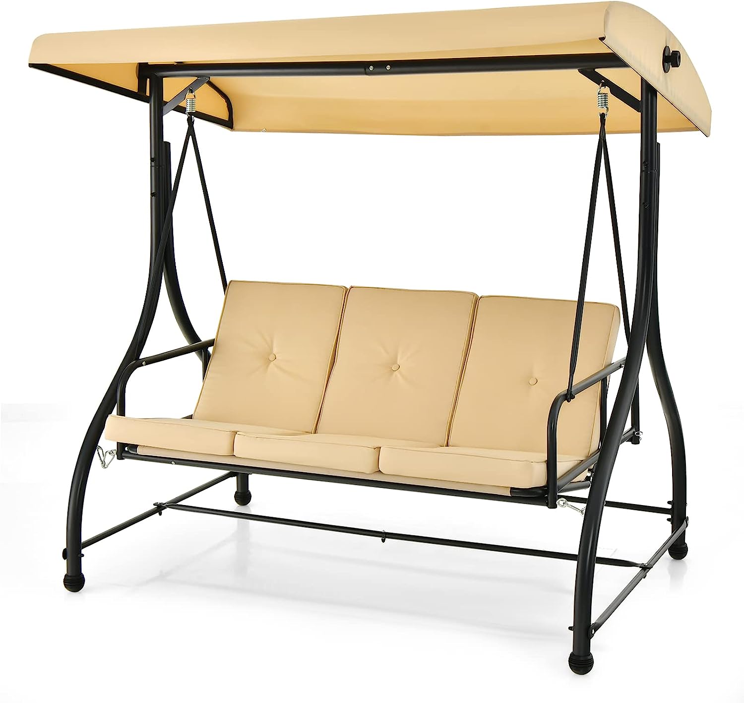 Tangkula 3 Person Porch Swing, 2-in-1 Convertible Patio Swing Bed with Removable Cushions, Solid Steel Structure, Outdoor Swing with Adjustable Canopy for Backyard, Balcony, Poolside (Turquoise)