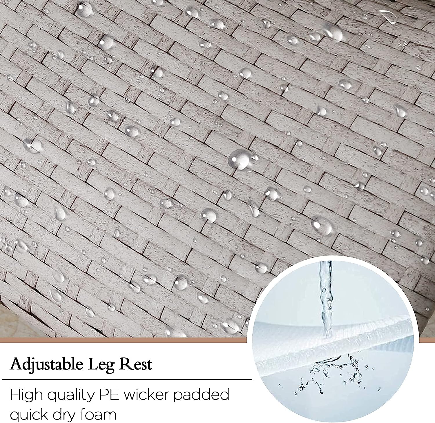 Ulax Furniture Egg Chair, Outdoor Indoor Patio Wicker Hanging Basket Swing Chair, Tear Drop Egg Chair with Cushion, Stand and Adjustable Footrest (Beige)