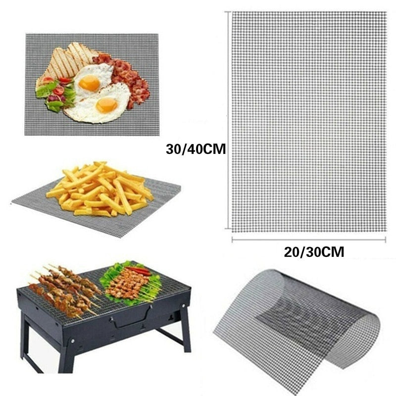 Hot Non-stick Barbecue Mesh Mat Reusable Heat Resistance BBQ Baking Net Pad Kitchen Cooking Smoker BBQ Mat Liner Accessorie