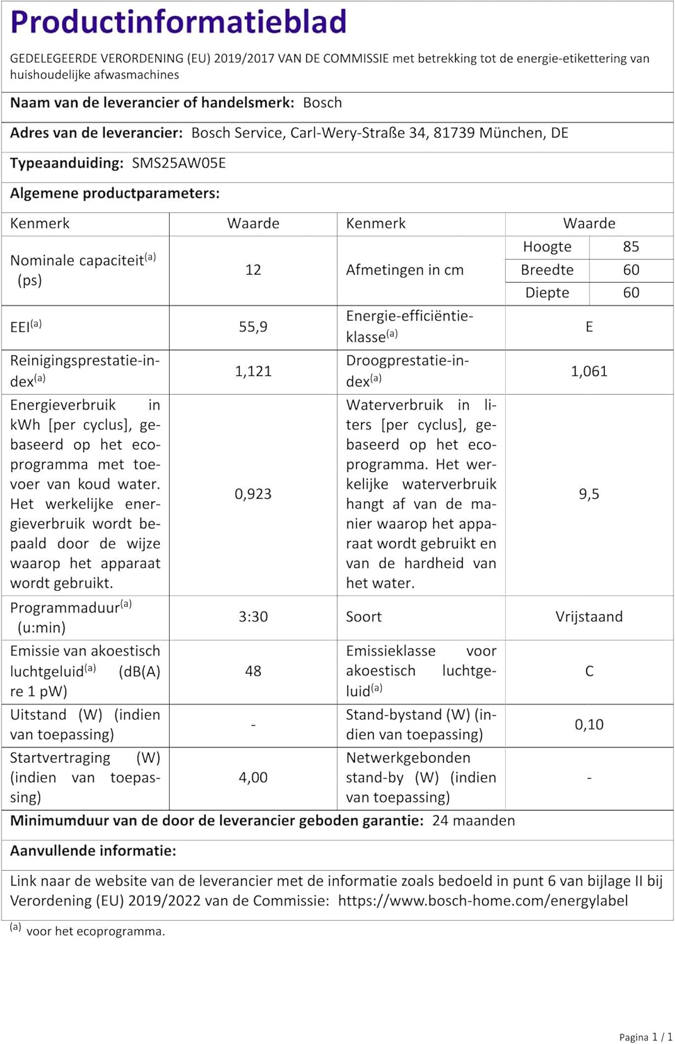 Lave-vaisselle BOSCH SMS25AW05E Blanc (60 cm)