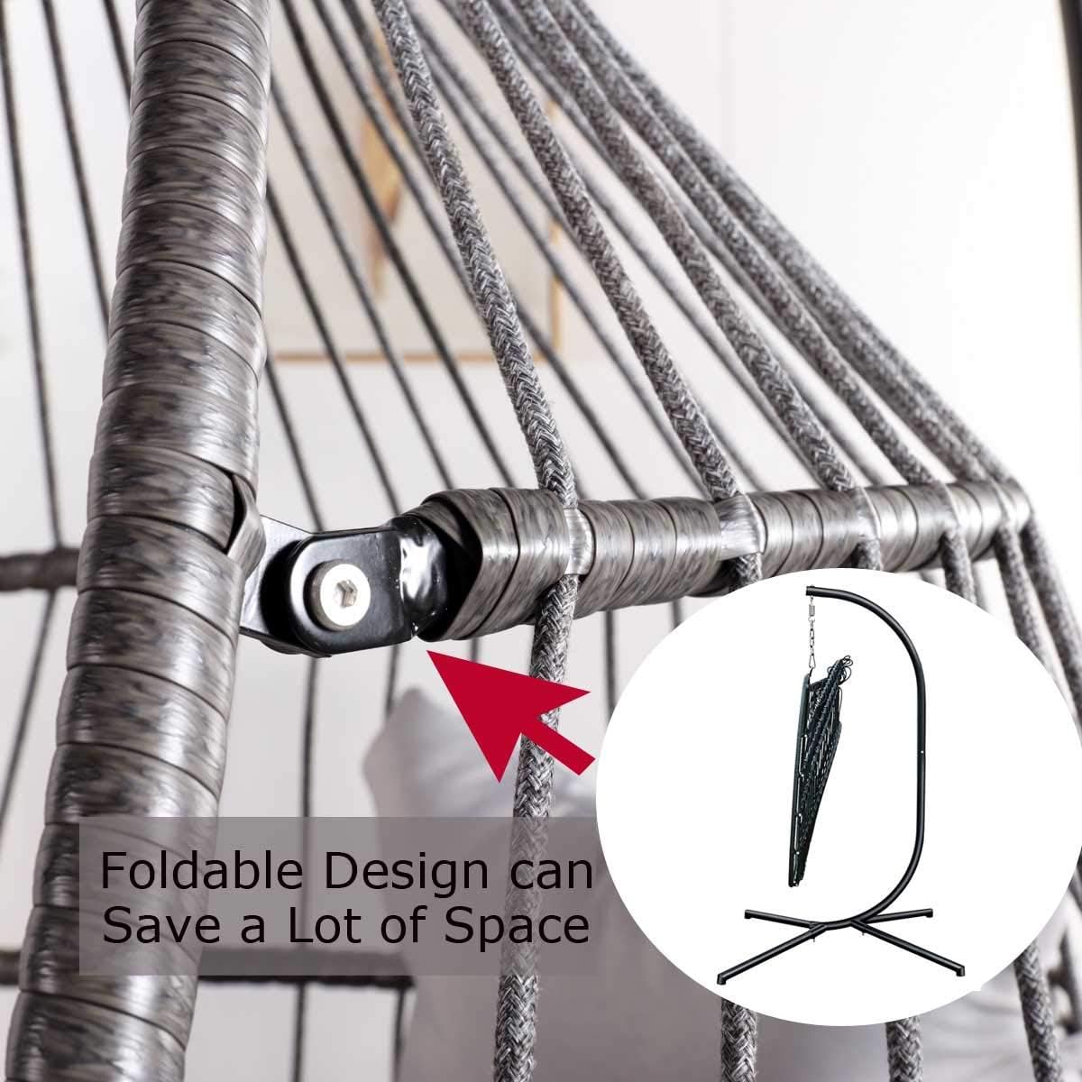 Swing Egg Chair Without Stand Indoor Outdoor Wicker Rattan Patio Basket Hanging Chair with UV Resistant Cushions 265lbs Capaticy for Bedroom Balcony Patio (Without Stand)