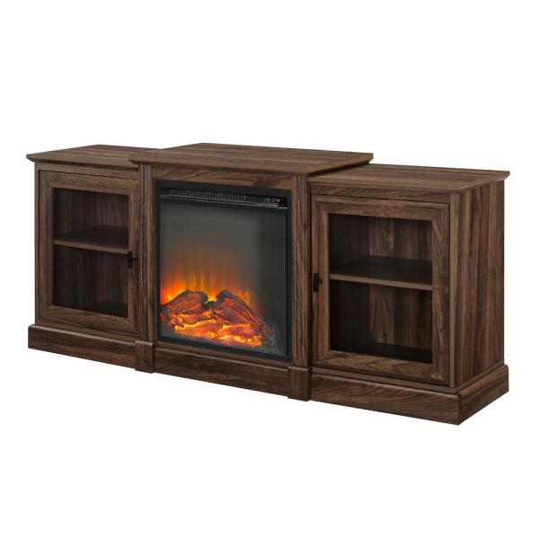 60 in. Dark Walnut Composite TV Stand Fits TVs Up to 66 in. with Electric Fireplace
