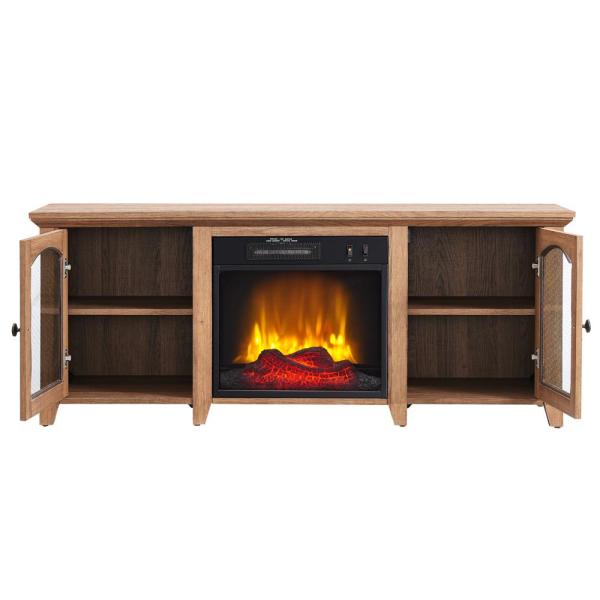 56 in. Media Electric Fireplace with Arch Doors in Rustic Barn Wood