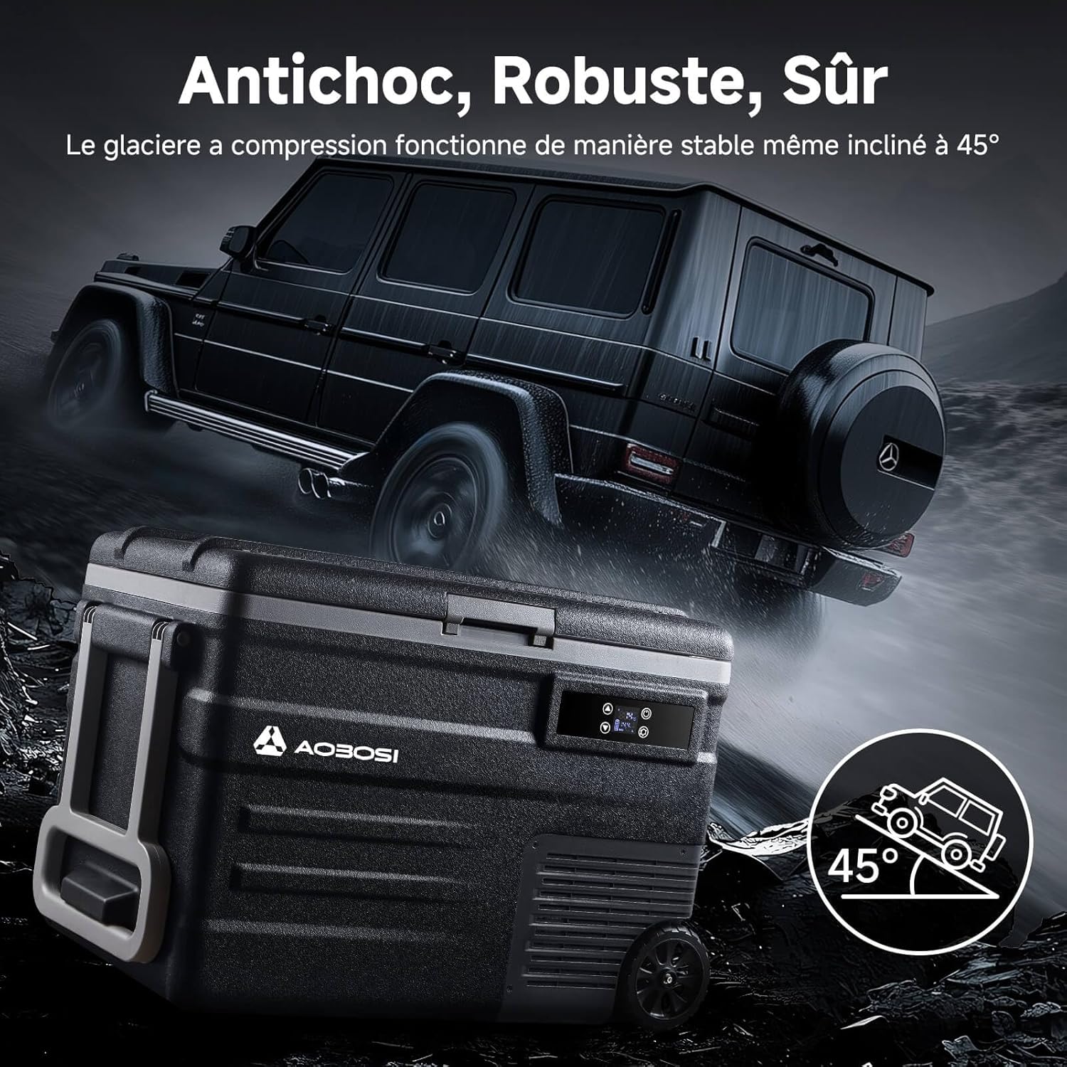 AAOBOSI 45L Glacière à Compresseur, Glaciere Électrique -20℃ à 20℃, Frigo Camion APP&Bouton Contrôle, 12/24V DC et 100-240V AC Glaciere Camping Pour Voiture, Camion, Bateau et Prise De Courant