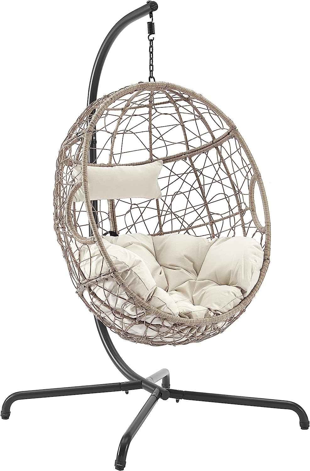 Ulax Furniture Outdoor Wicker Hanging Chair Indoor Swing Egg Chair with Stand Patio Rattan Hammock Basket Chair with Soft Deep Fluffy Cushion