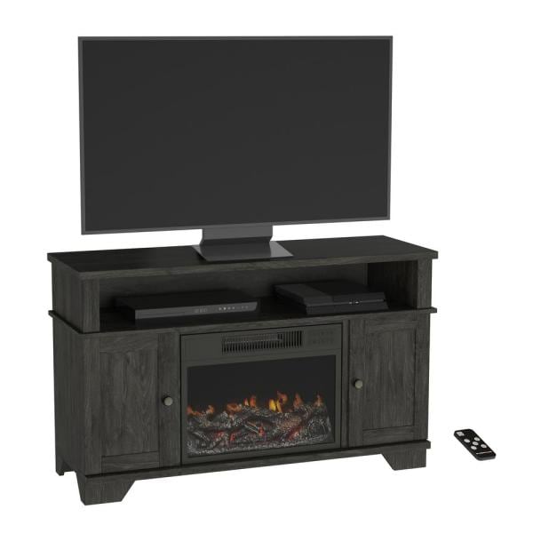 45 in Black Electric Fireplace TV Stand Fits TVs up to 47 in with Media Shelves and Cabinets