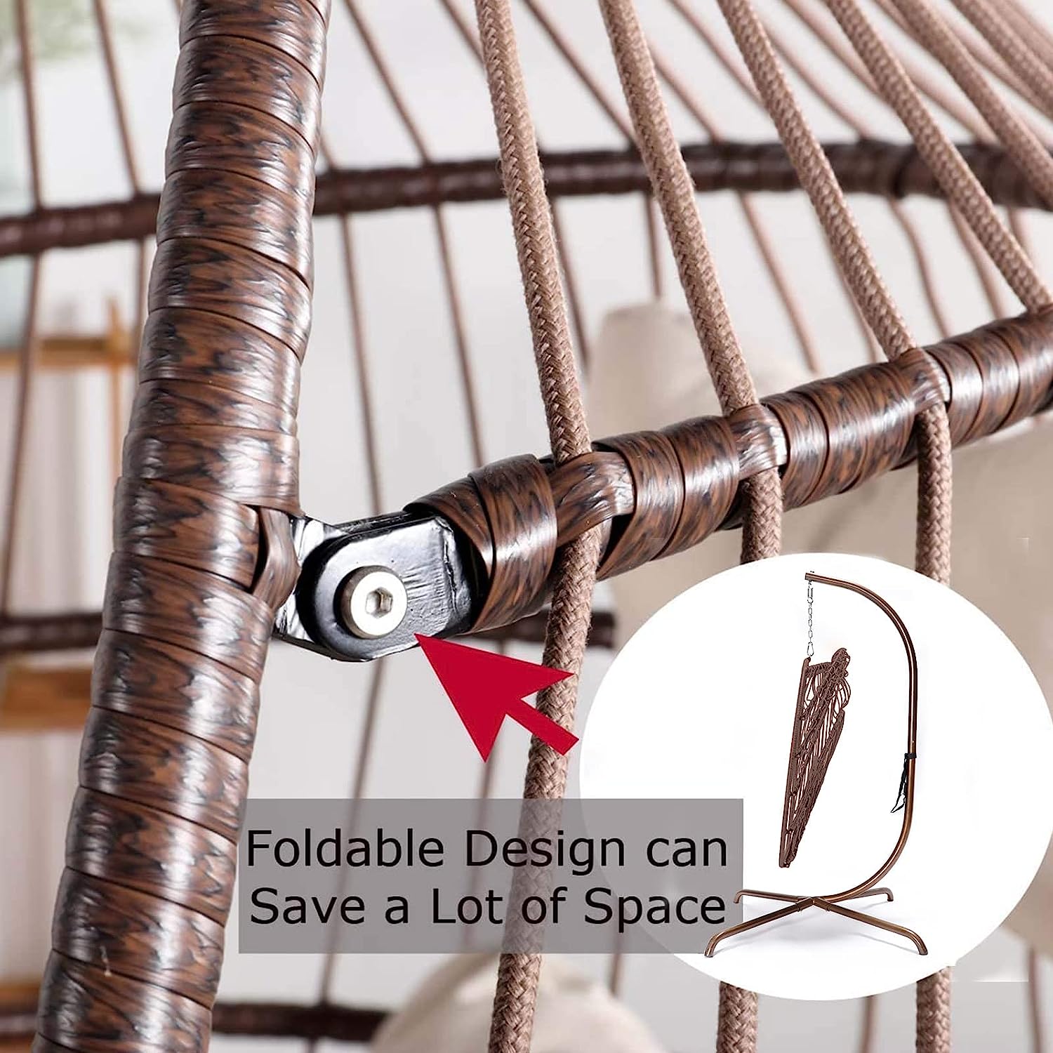 NICESOUL® Indoor Outdoor Patio Wicker Hanging Chair Swing Egg Basket Chairs with Stand UV Resistant Cushions 350lbs Capaticy for Patio Backyard Balcony Xmas Gift