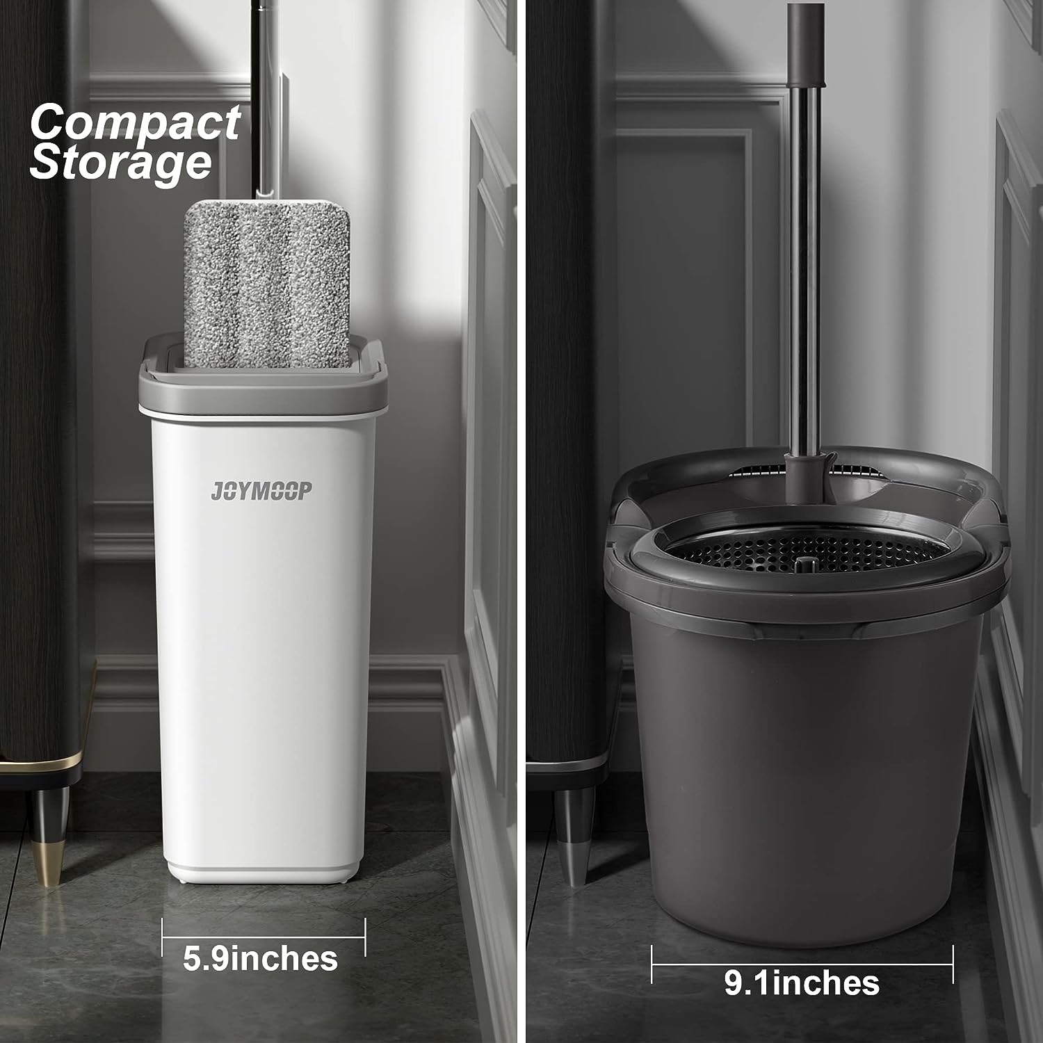 JOYMOOP mop and bucket with Wringer Set, Flat ,for floor cleaning with 3 Microfiber Pads, Wet and Dry Use, Household cleaning Tools, for Hardwood, Laminate, Tile