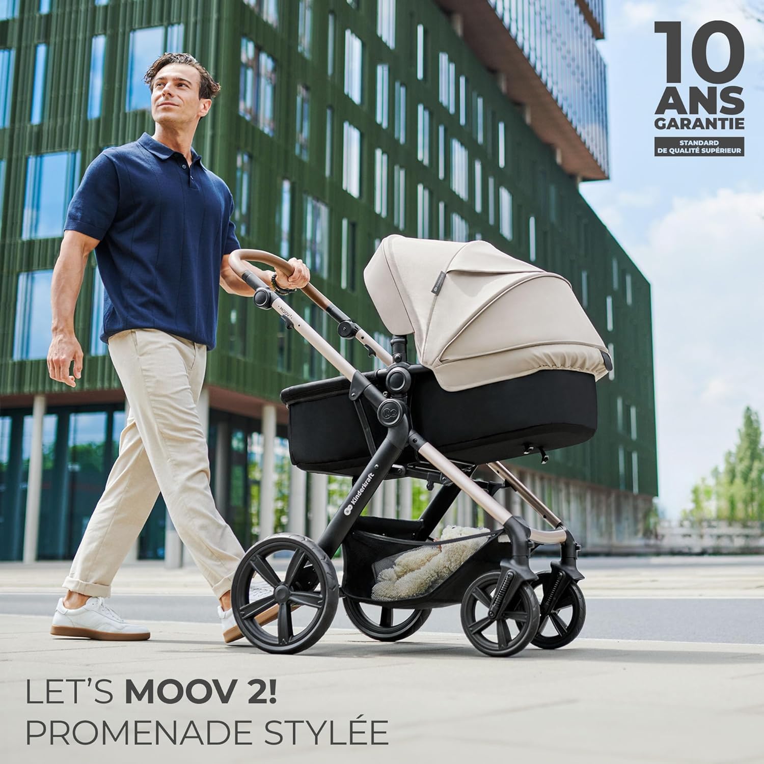 Kinderkraft MOOV2 Poussette 3 en 1, Système de voyage de la naissance à 27 kg, Siège auto Mink PRO I-Size inclus, Capote extensible avec filtre UPF50+, Accessoires pratiques, Gris
