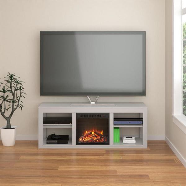 Nelson 59 in. Gray Particle Board TV Stand Fits TVs Up to 65 in. with Electric Fireplace
