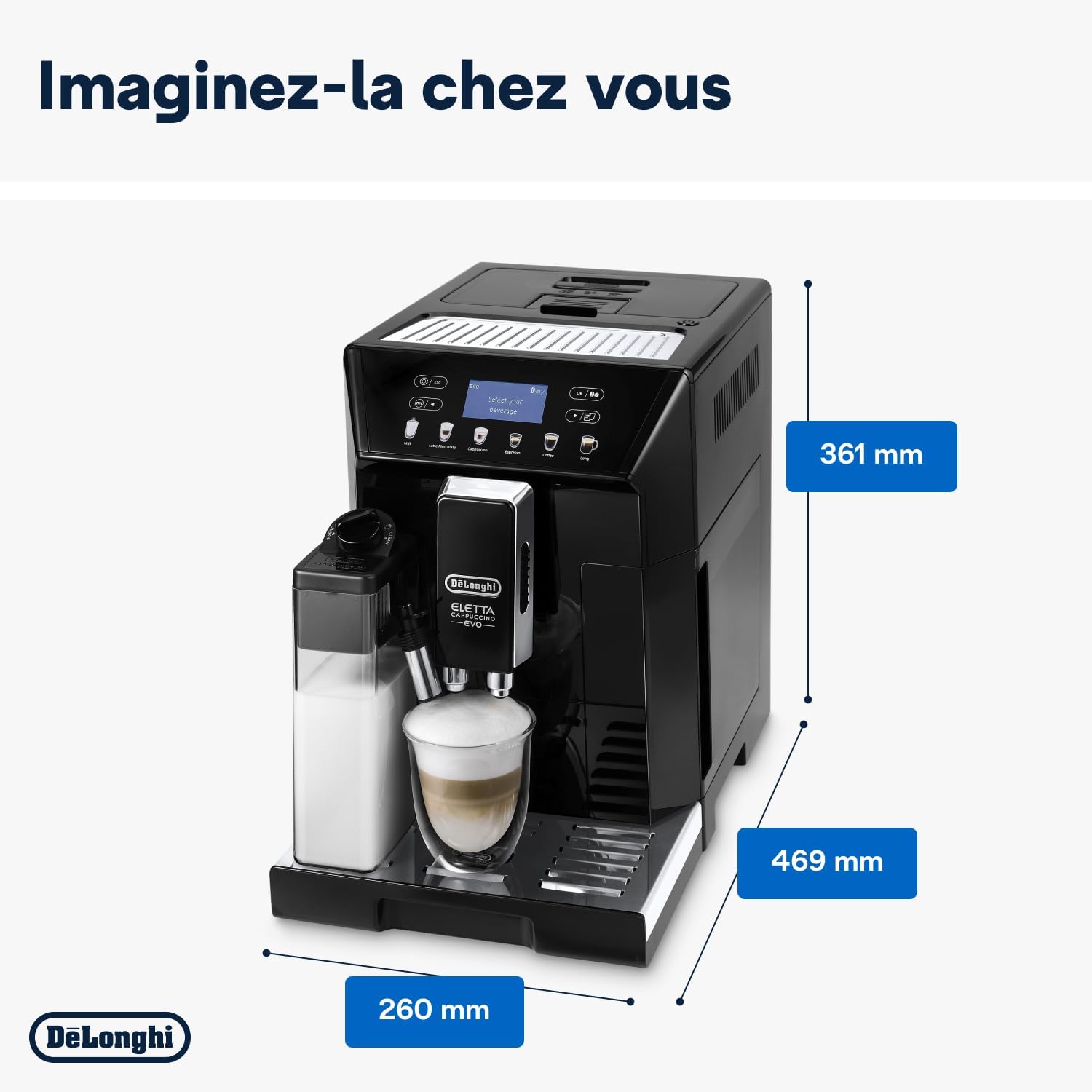 De'Longhi Eletta Evo Machine a Café Grain ECAM46.860.B, Machine Expresso et Cappuccino, Ecran LCD Tactile, Noir