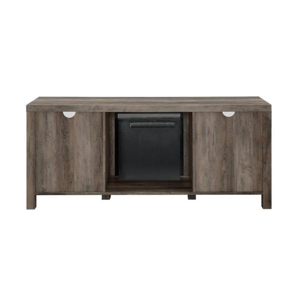 58 in. Grey Wash Glass Barn Door Fireplace Console