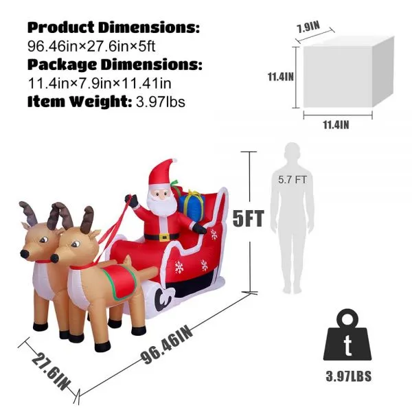 Christmas-8 ft l pre lit built in led santa claus on sledge with 2 reindeer christmas inflatable