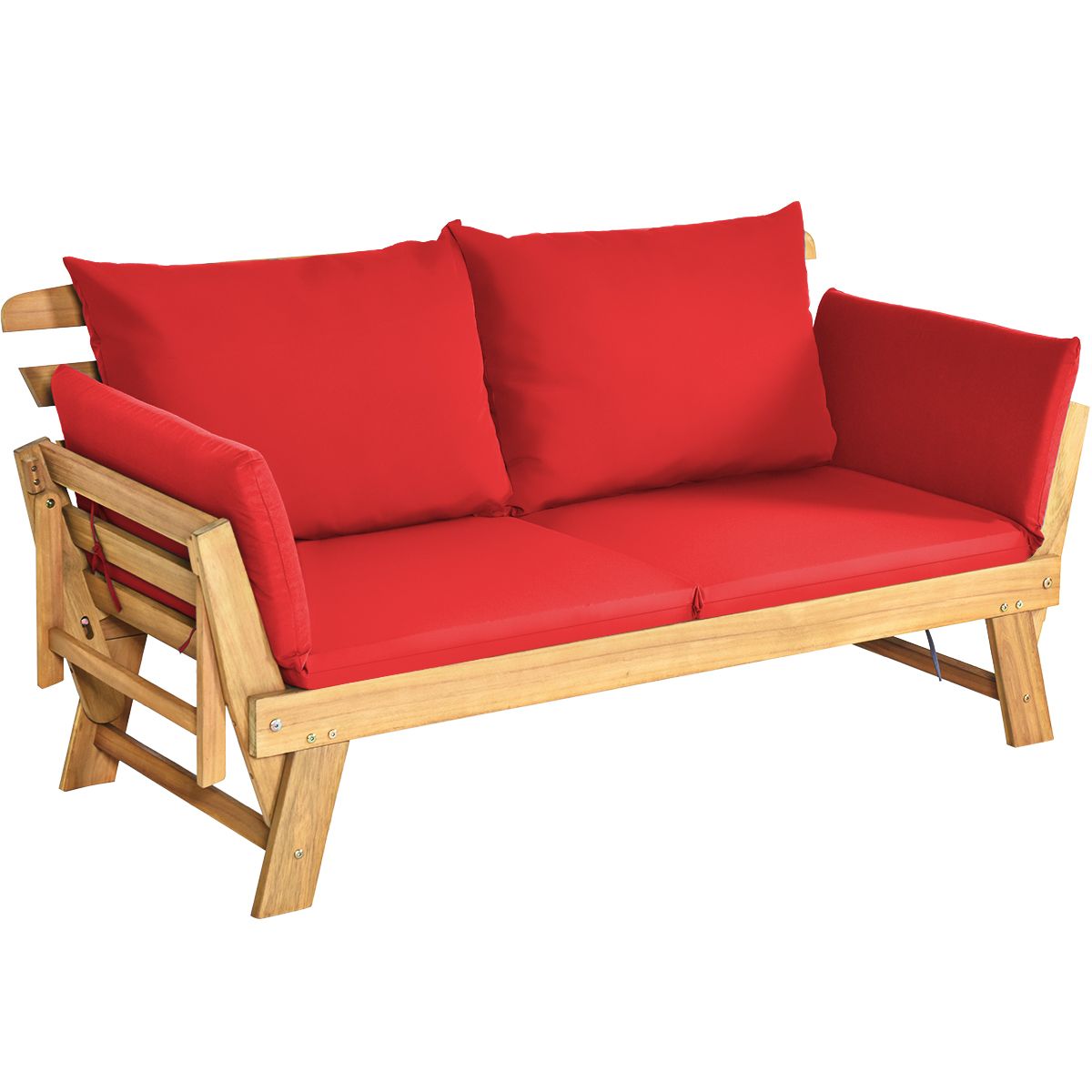 Chaise Longue Convertible avec Coussin Canapé de Jardin 2 en 1 en Bois d’Acacia avec Accoudoir Réglable pour Patio Piscine Jardin Blanc/Gris/Bleu/Rouge