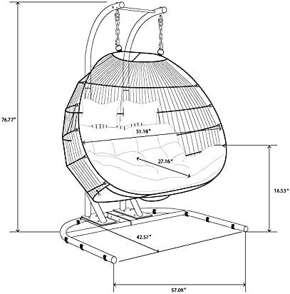 Hanging Egg Chair with Stand, 2 Person Heavy Duty Hanging Wicker Rattan Swing Chair Basket Hammock Nest Chair Seat for Indoor Outdoor Patio Lounger Swinging Loveseat (Beige)