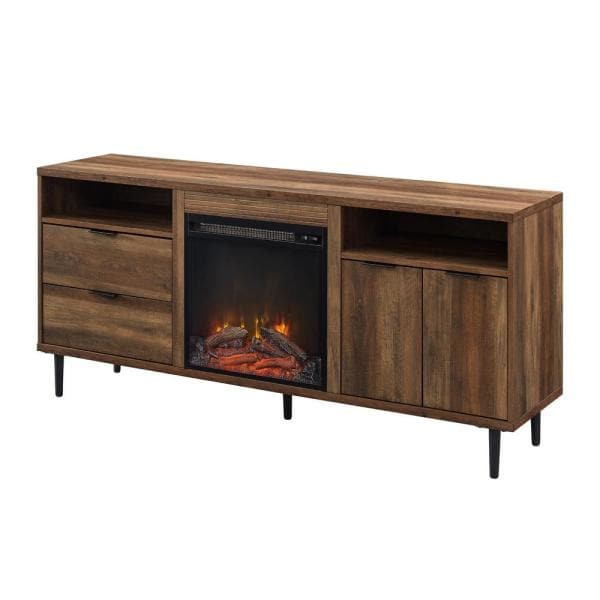 60 in. Reclaimed Barnwood Wood and Metal TV Stand with 2-Drawers Fits TVs up to 65 in. with Electric Fireplace