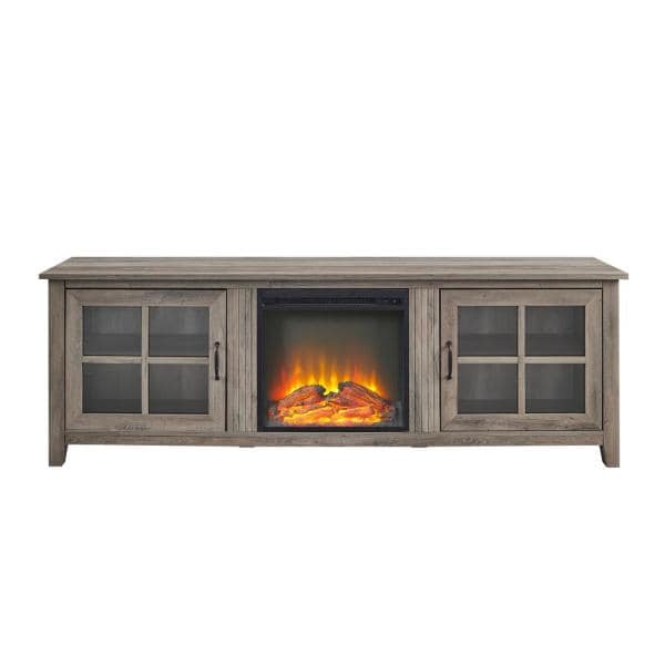 70 in. Gray Wash Composite TV Stand 75 in. with Electric Fireplace
